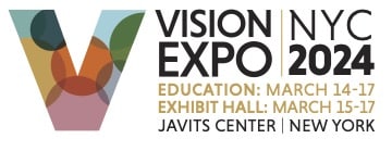 Logo for Vision Expo East 2024 including the text "NYC 2024, Education: March 14-17 Exhibit Hall: March 15-17. Vacits Center. New York."