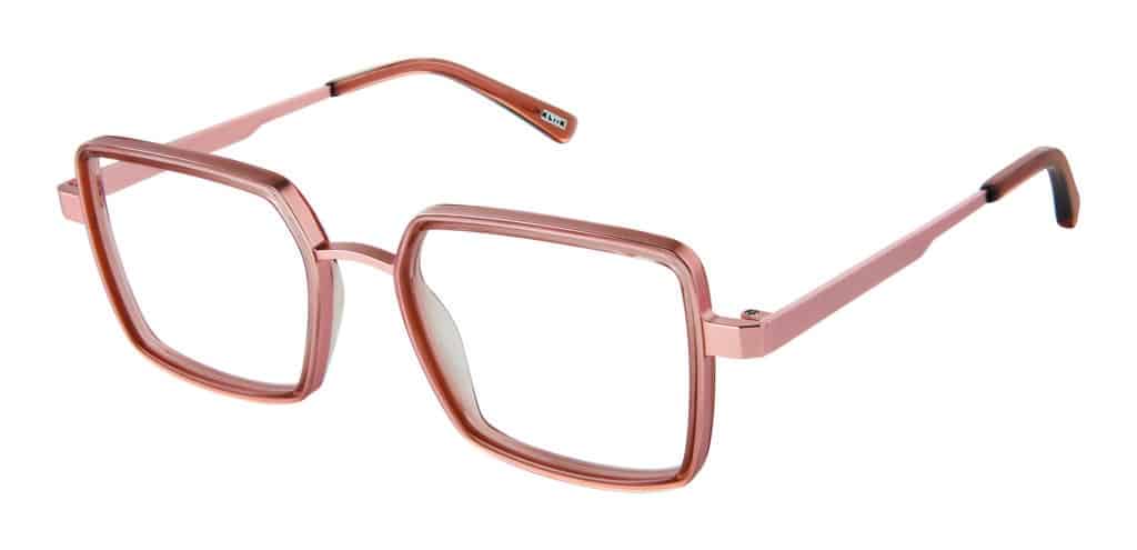 Sleek eyeglasses with peach-fuzz highlights; Westgroupe Kliik Denmark K-762 S409