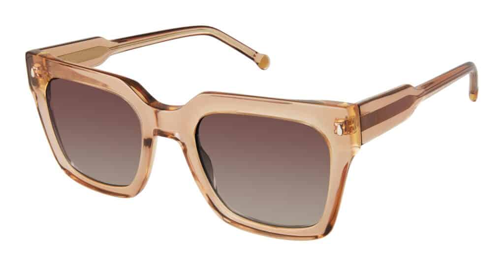 Sunglasses with peach-fuzz the 2024 Pantone Color of the Year coloured acetate frames; Westgroupe's OTPS 2039