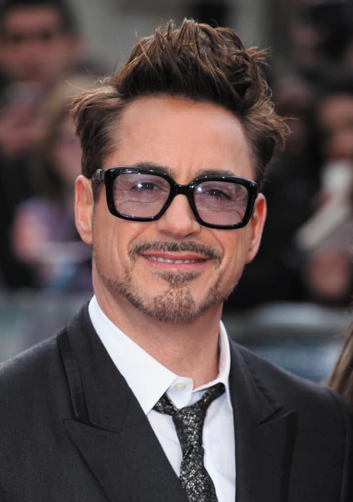 Photograph of Robert Downey Junior wearing bold glasses with tinted lenses.