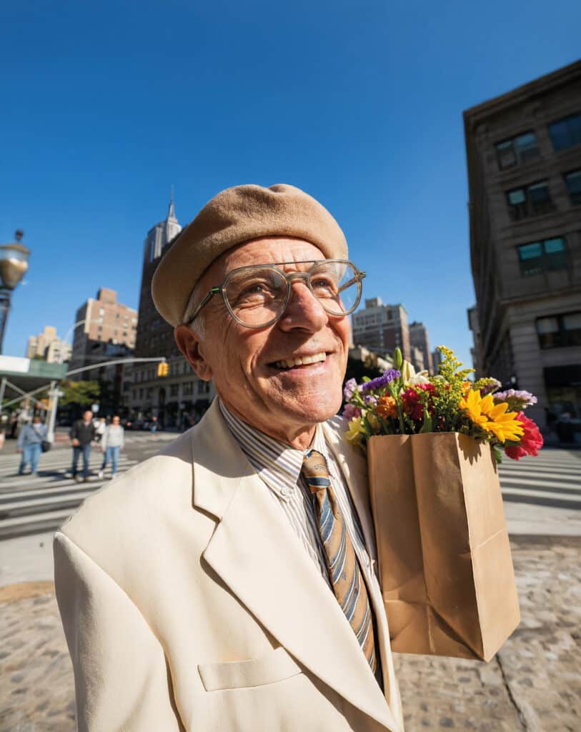 JF Rey Life Elderly man shopping for flowers in the city