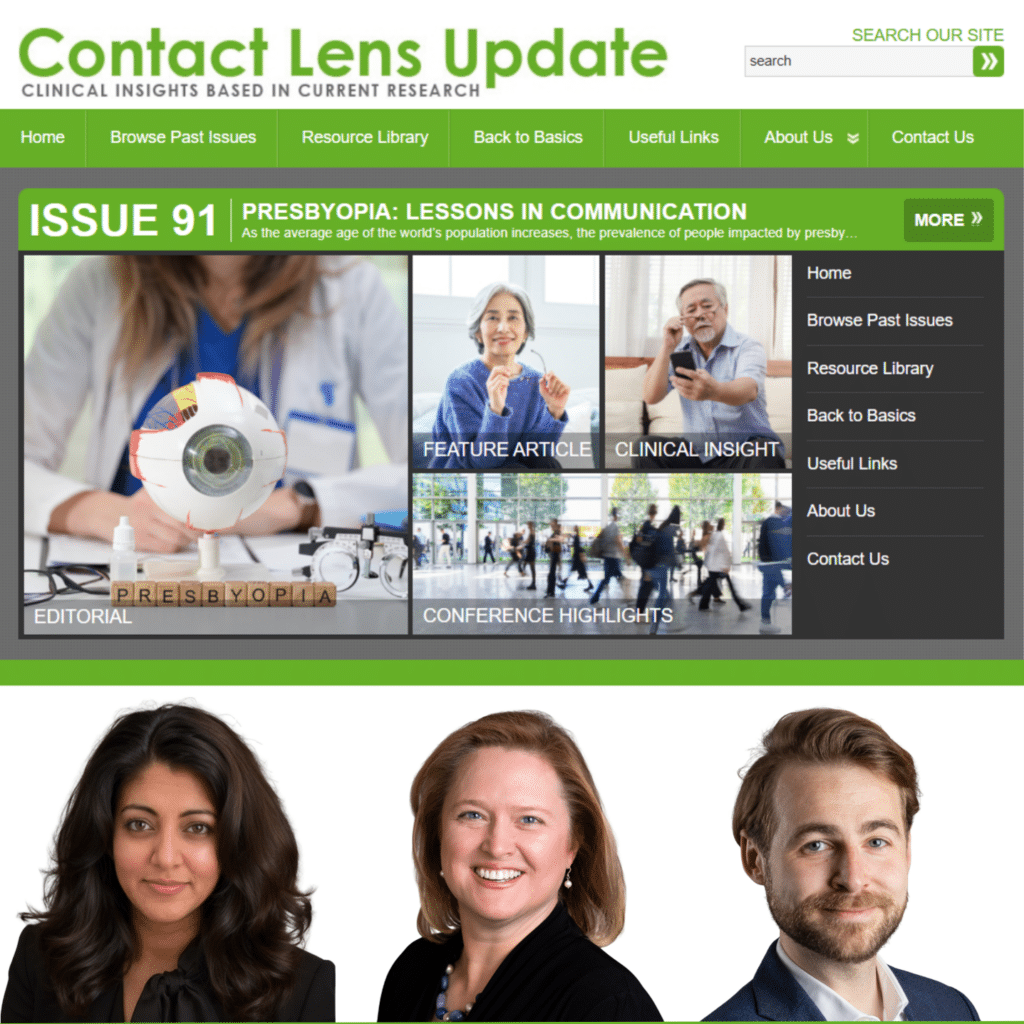 Contact Lens Update issue 91 Left to Right - Shalu Pal, Susan Gromacki, and Marc Vincent