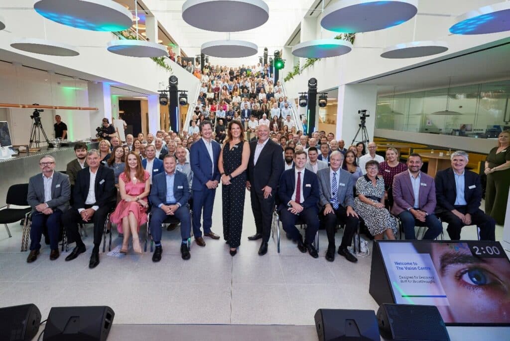 Center: Al White, president and CEO; Rt. Hon. Caroline Nokes, MP for Romsey and Southampton North and deputy speaker of the House of Commons; and Jerry Warner, president of CooperVision